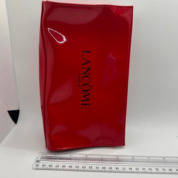 Lancome Paris Red Patent Leather Cosmetic Makeup Bag Pouch Clutch Zipper Closure - Picture 4 of 12